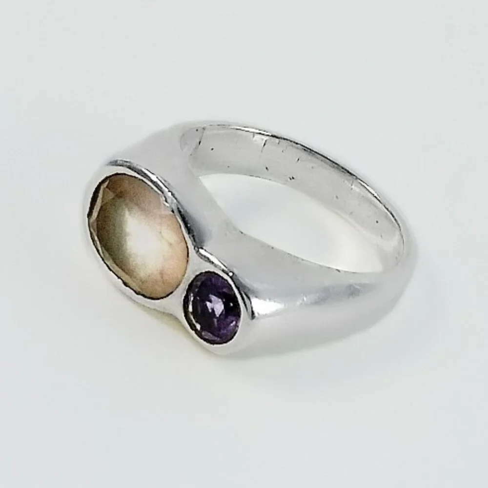Mod Two Stone Ring - Sterling Silver Ring Size 7.5 - Thick Sterling Ring - Picture 2 of 5
